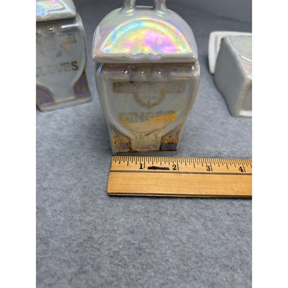 Vintage German Iridescent Porcelain Spice Jar Set 1920s - Picture 13 of 14